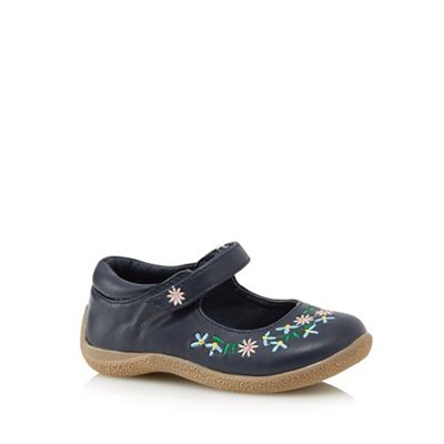 Girls' navy flower embroidered shoes